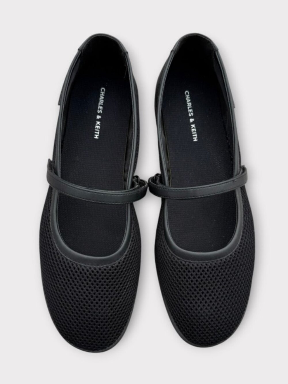 Charles & Keith Mesh Black Mary Jane Ballet Flats Sneakers Sz 39